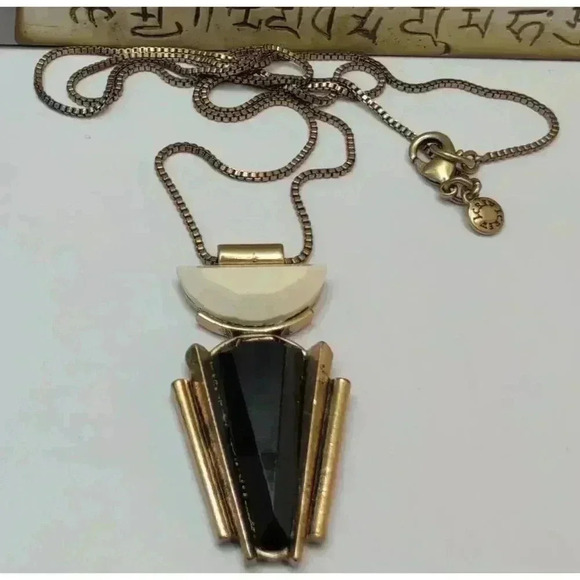 Rare J Crew Black Gold Chain Geometric Design Pendant Necklace 32 Inch